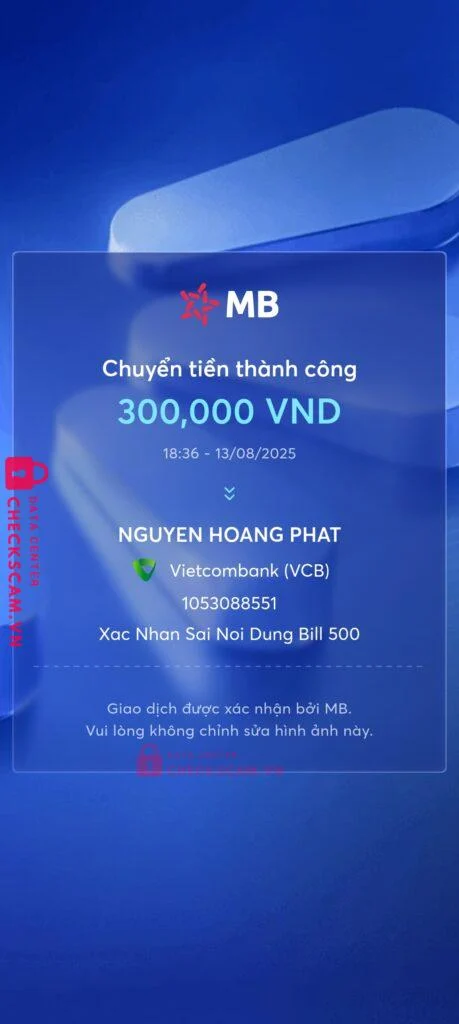 1053088551 NGUYEN HOANG PHAT VCB bị cảnh báo lừa đảo scam