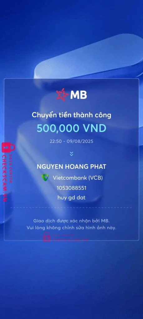 1053088551 NGUYEN HOANG PHAT VCB bị cảnh báo lừa đảo scam