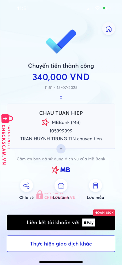 105399999 Chau Tuan Hiep MB bị cảnh báo lừa đảo scam