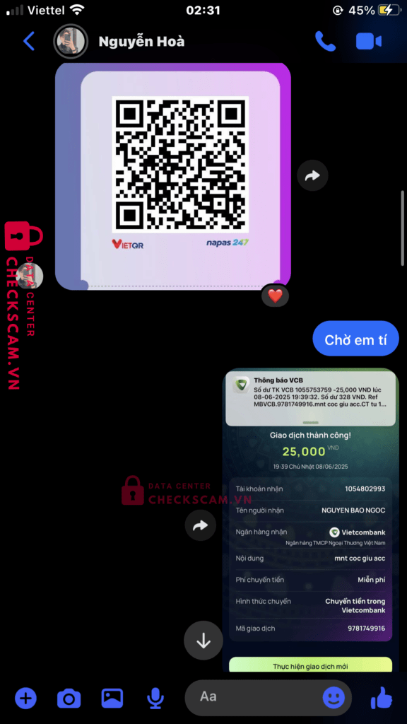 1054802993 NGUYEN BAO NGOC MB bị cảnh báo lừa đảo scam