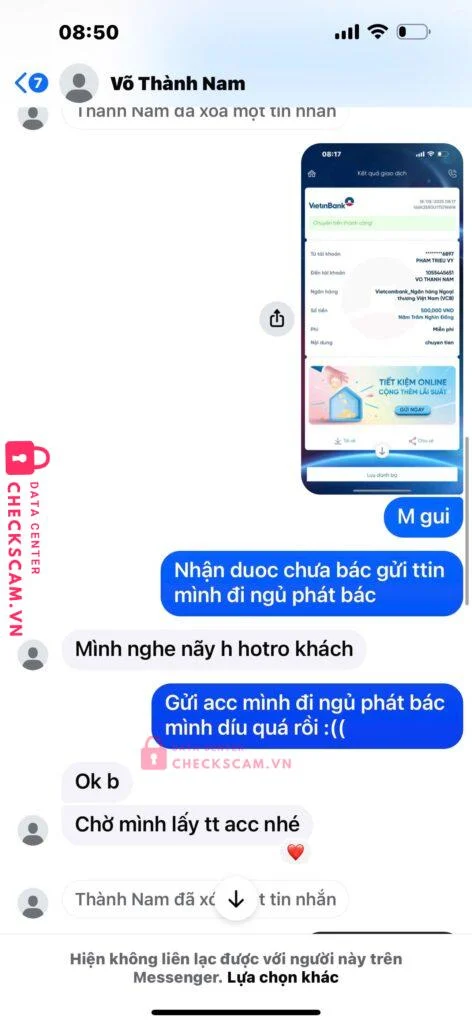 1055445651 VO THANH NAM ACB bị cảnh báo lừa đảo scam
