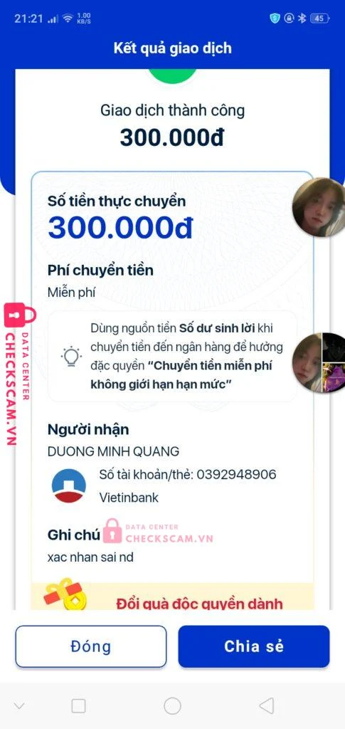 105603929489 DUONG MINH QUANG Vietinbank bị cảnh báo lừa đảo scam