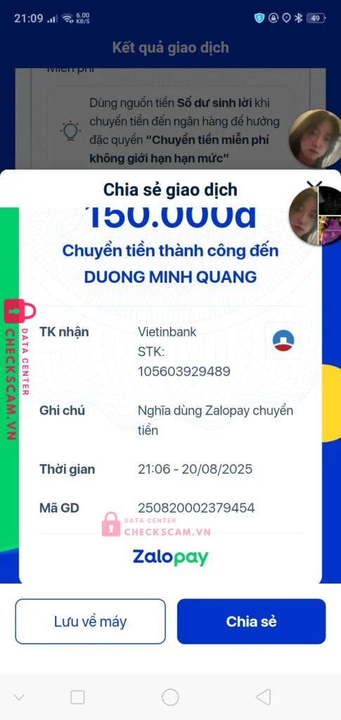 105603929489 DUONG MINH QUANG Vietinbank bị cảnh báo lừa đảo scam