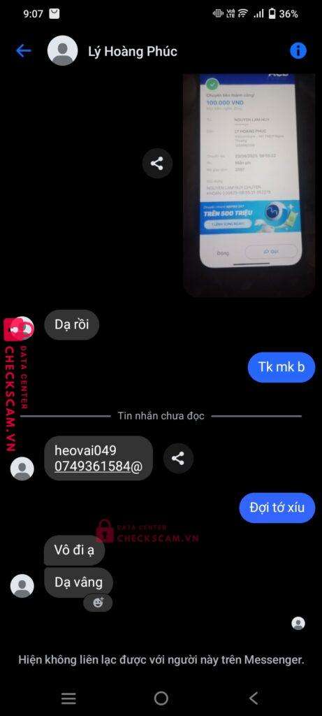 1056680199 LY HOANG PHUC VCB bị cảnh báo lừa đảo scam
