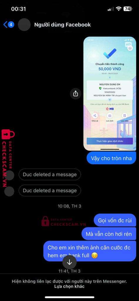 1056910352 NGUYEN DUNG EM VCB bị cảnh báo lừa đảo scam