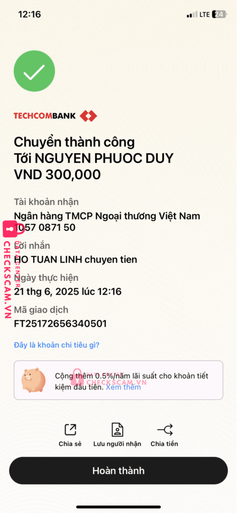 1057087105 NGUYEN PHUOC DUY VCB bị cảnh báo lừa đảo scam