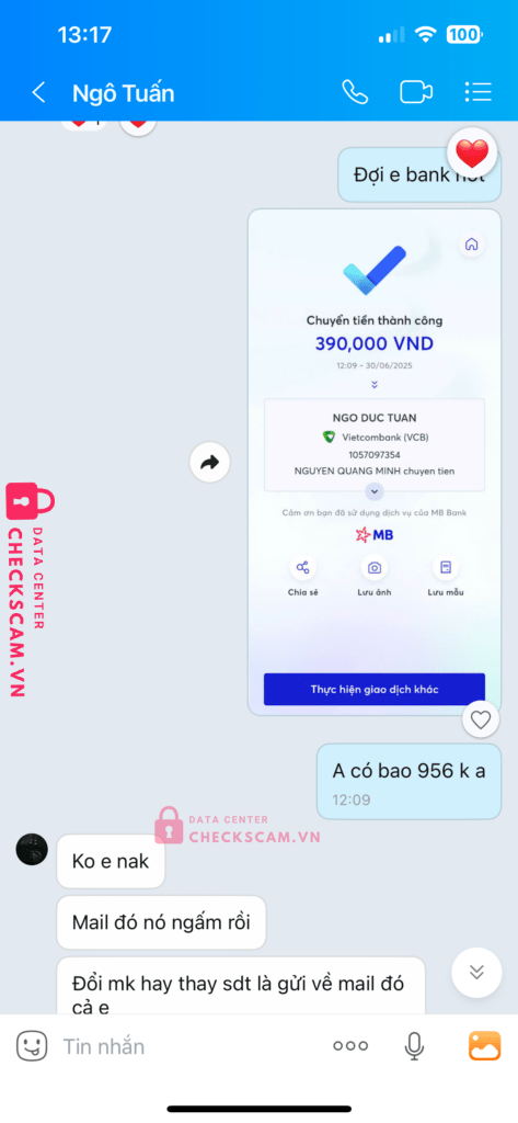 1057097354 NGO DUC TUAN VCB bị cảnh báo lừa đảo scam