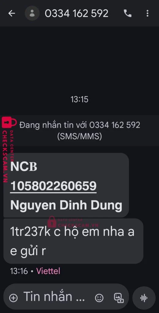 105802260659 NGUYEN DINH DUNG NCB bị cảnh báo lừa đảo scam