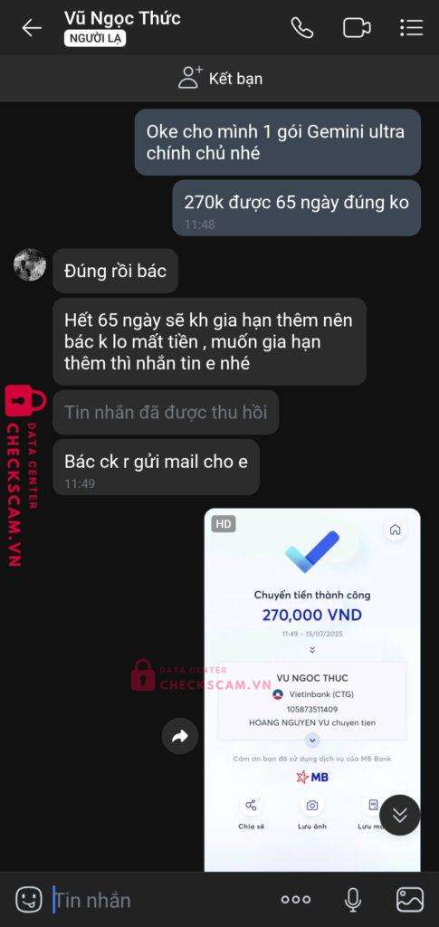 105873511409 Vu Ngoc Thuc Vietinbank bị cảnh báo lừa đảo scam