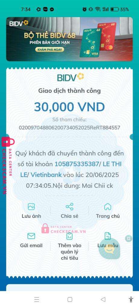 105875335387 LE THI LE Vietinbank bị cảnh báo lừa đảo scam
