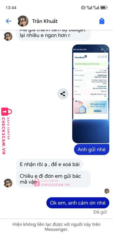105879564618 Tran Viet Cuong Vietinbank bị cảnh báo lừa đảo scam
