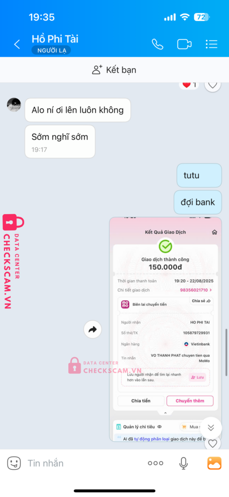 105879729931 HO PHI TAI Vietinbank bị cảnh báo lừa đảo scam