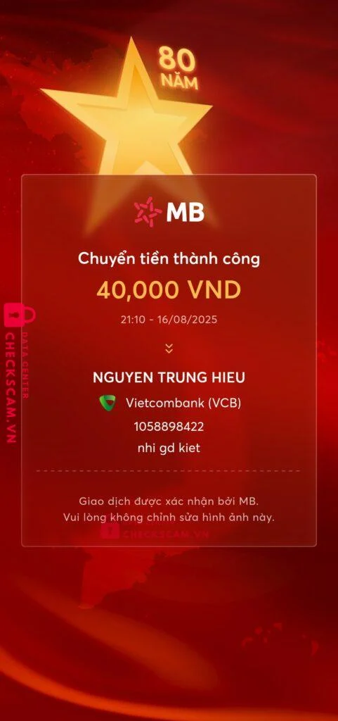 1058898422 NGUYEN TRUNG HIEU VCB bị cảnh báo lừa đảo scam