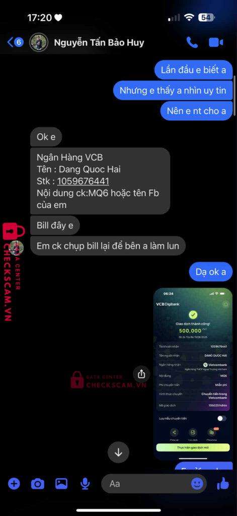1059676441 DANG QUOC HAI VCB bị cảnh báo lừa đảo scam