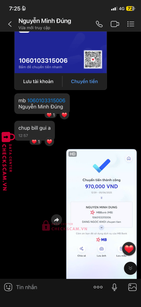 1060103315006 NGUYEN MINH DUNG MB Bank bị cảnh báo lừa đảo scam