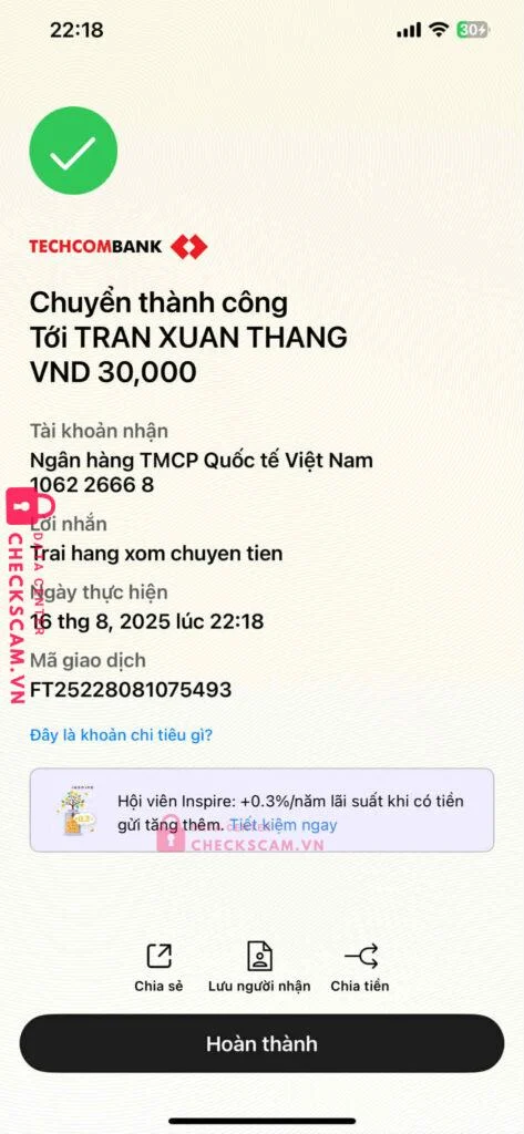 106226668 TRAN XUAN THANG VIB bị cảnh báo lừa đảo scam