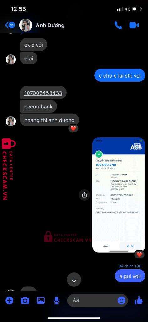 107002453433 Hoang Thi Anh Duong PVcomBank bị cảnh báo lừa đảo scam