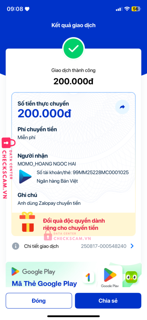 107600102039 HOANG NGOC HAI Vietinbank bị cảnh báo lừa đảo scam