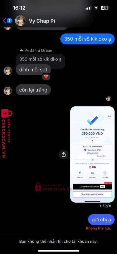 107882824190 NGUYEN MINH HIEU Vietinbank bị cảnh báo lừa đảo scam