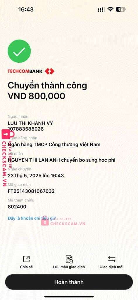 107883588026 LUU THI KHANH VY Vietinbank bị cảnh báo lừa đảo scam