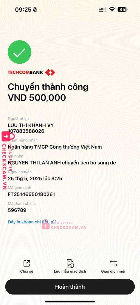 107883588026 LUU THI KHANH VY Vietinbank bị cảnh báo lừa đảo scam