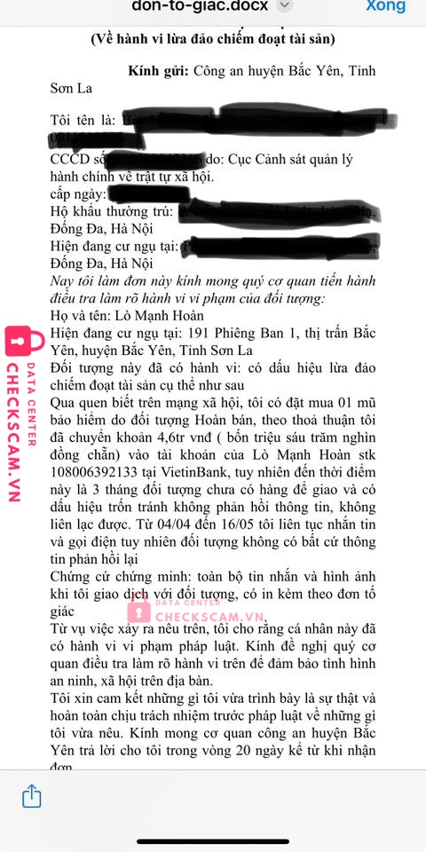 108006092133 LO MANH HOAN Vietinbank bị cảnh báo lừa đảo scam