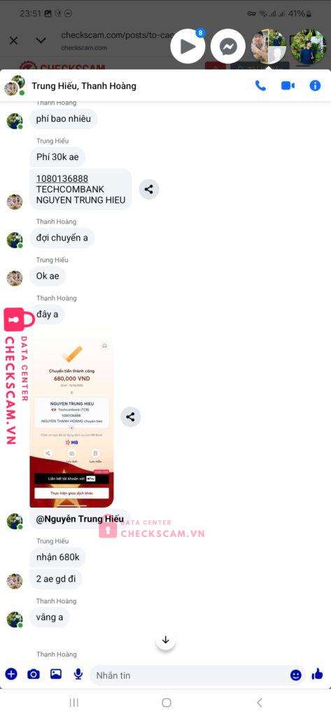 1080136888 Nguyen Trung Hieu Techcombank bị cảnh báo lừa đảo scam