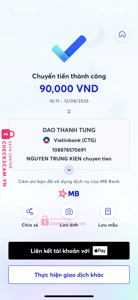 108878570691 DAO THANH TUNG Vietinbank bị cảnh báo lừa đảo scam