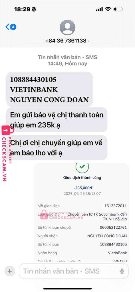 108884430105 NGUYEN CONG DOAN Vietinbank bị cảnh báo lừa đảo scam