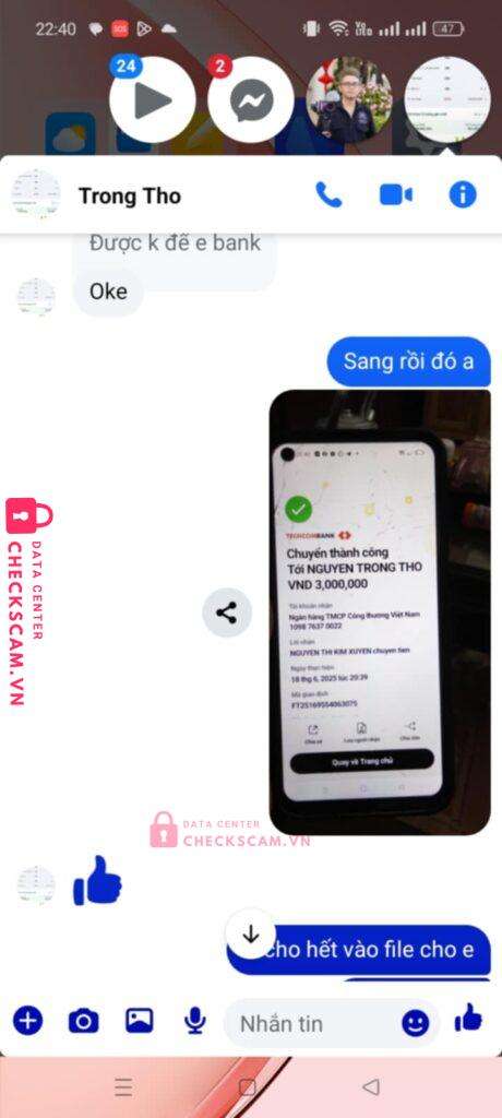 109876370022 NGUYEN TRONG THO MB bị cảnh báo lừa đảo scam