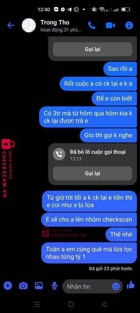 109876370022 NGUYEN TRONG THO MB bị cảnh báo lừa đảo scam