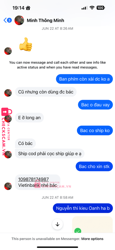 109878174987 NGUYEN THI KIEU OANH Vietinbank bị cảnh báo lừa đảo scam