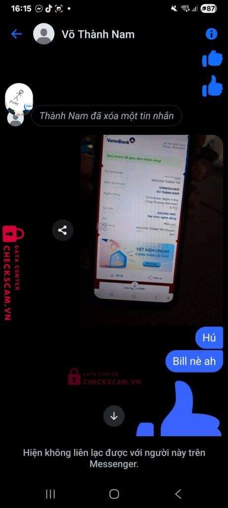 109885043855 Vo Thanh Nam Vietinbank bị cảnh báo lừa đảo scam
