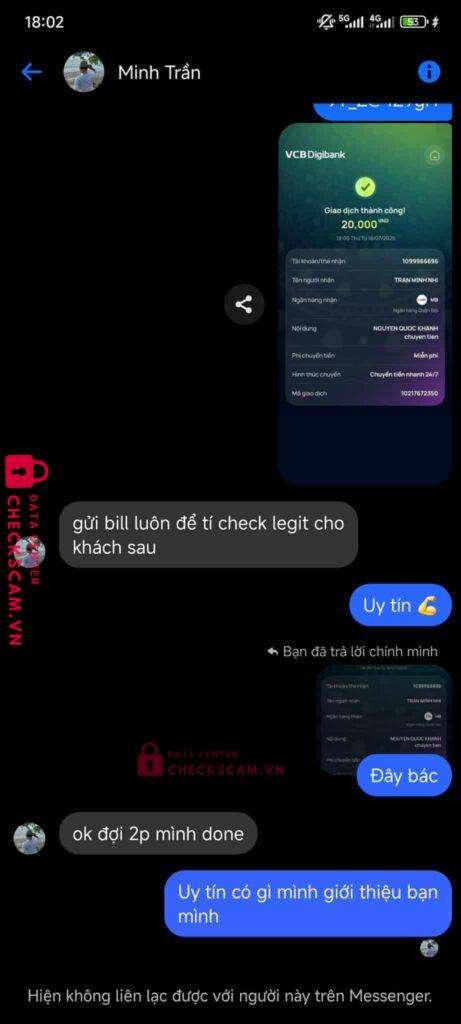 1099966696 Tran Minh Nhi MB bị cảnh báo lừa đảo scam