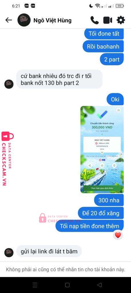 1099999945678 NGO VIET HUNG MB bị cảnh báo lừa đảo scam
