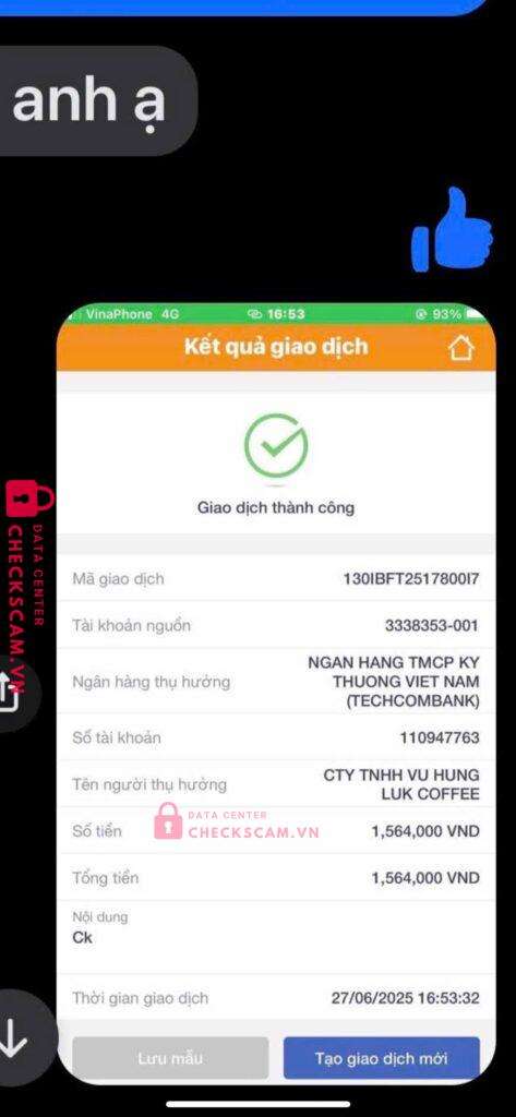 110947763 VU HUNG LUK COFFEE Techcombank bị cảnh báo lừa đảo scam
