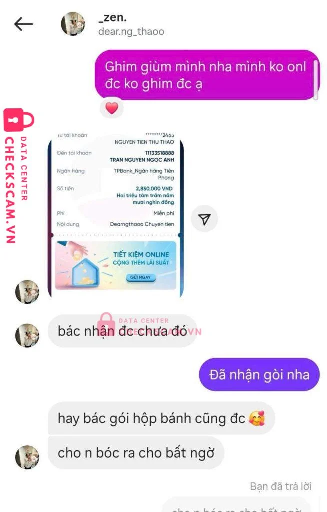 11133518888 TRAN NGUYEN NGOC ANH TP BANK bị cảnh báo lừa đảo scam