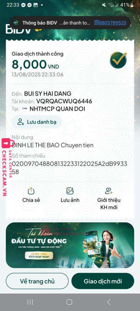 112112152707 BUI SY HAI DANG MB bị cảnh báo lừa đảo scam