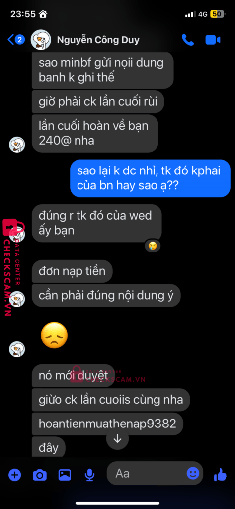 11234567906 NGUYEN PHU QUY Techcombank bị cảnh báo lừa đảo scam