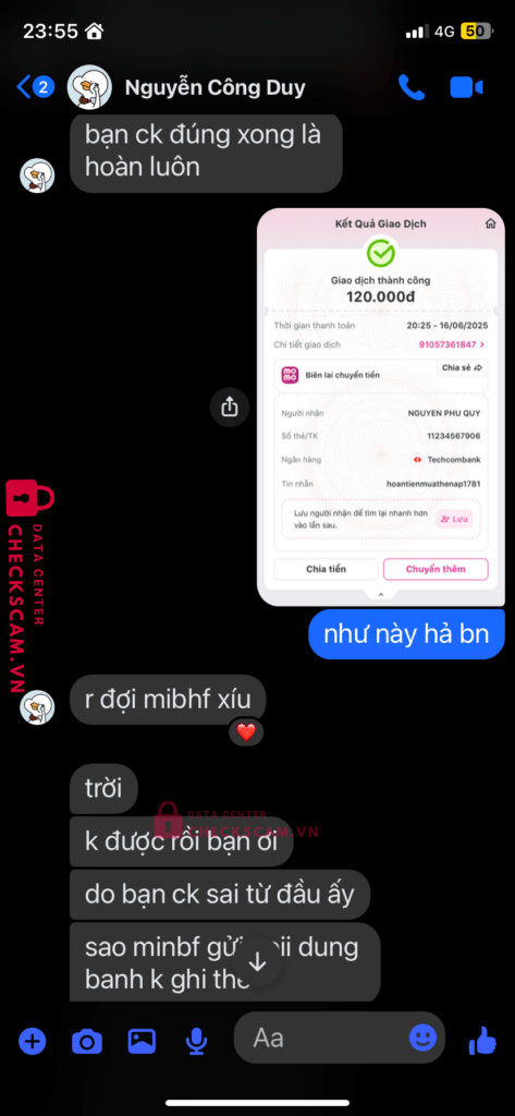 11234567906 NGUYEN PHU QUY Techcombank bị cảnh báo lừa đảo scam
