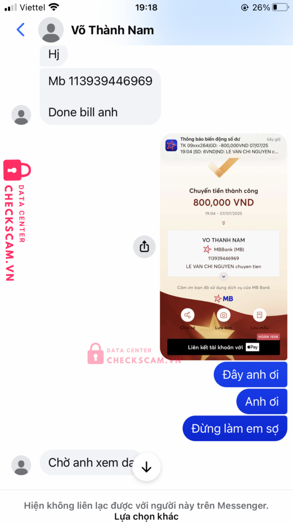 113939446969 VO THANH NAM MB bị cảnh báo lừa đảo scam