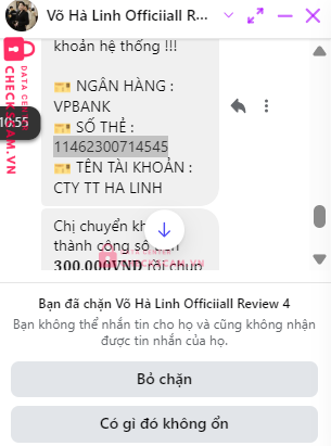 11462300714545 HA LINH VP BANK bị cảnh báo lừa đảo scam