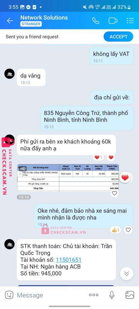 11501651 TRAN QUOC TRONG ACB bị cảnh báo lừa đảo scam
