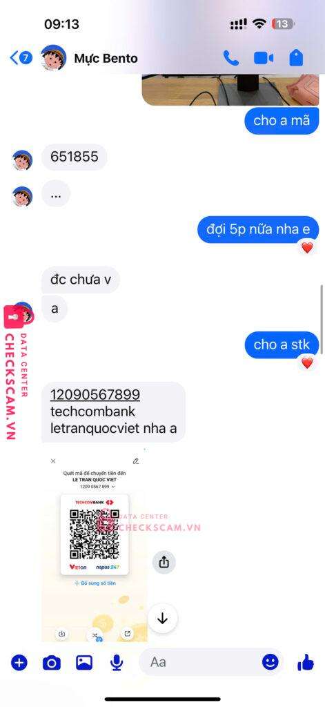 12090567899 Le Tran Quoc Viet Techcombank bị cảnh báo lừa đảo scam