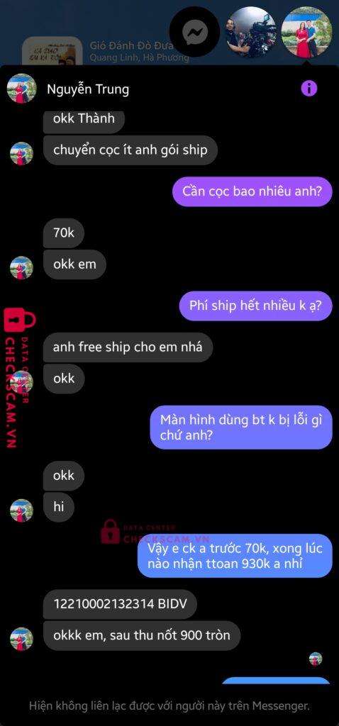 1222132314 Nguyen Thanh Trung BIDV bị cảnh báo lừa đảo scam