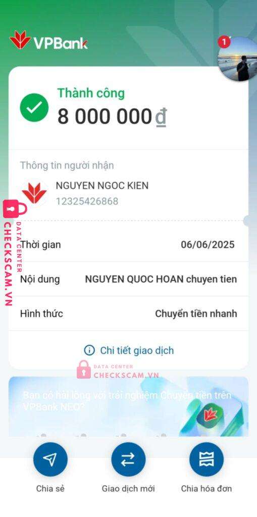 12325426868 NGUYEN NGOC KIEN VP BANK bị cảnh báo lừa đảo scam
