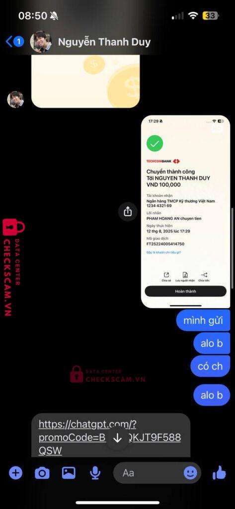 1234432169 NGUYEN THANH DUY Techcombank bị cảnh báo lừa đảo scam