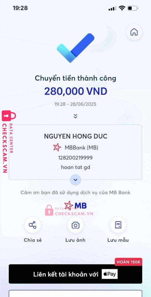 128200219999 NGUYEN HONG DUC MB bị cảnh báo lừa đảo scam