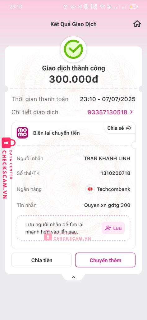1310200718 TRAN KHANH LINH Techcombank bị cảnh báo lừa đảo scam