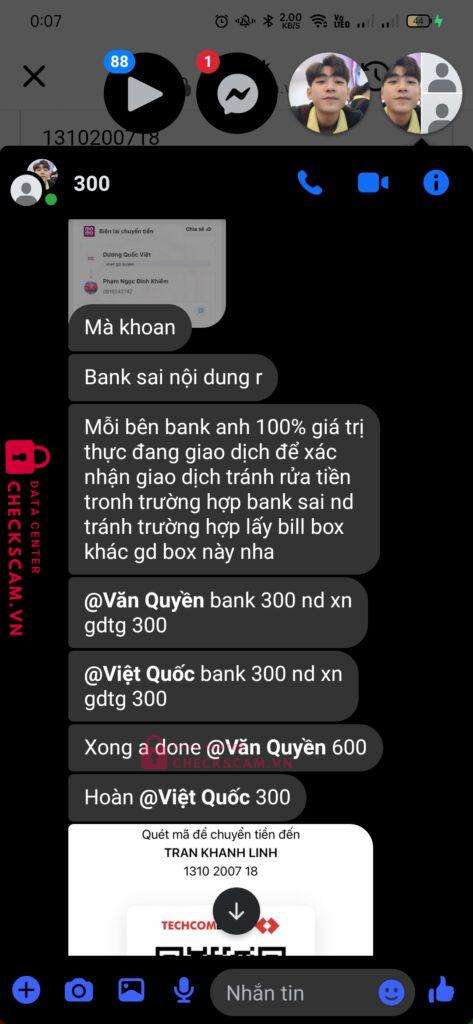 1310200718 TRAN KHANH LINH Techcombank bị cảnh báo lừa đảo scam